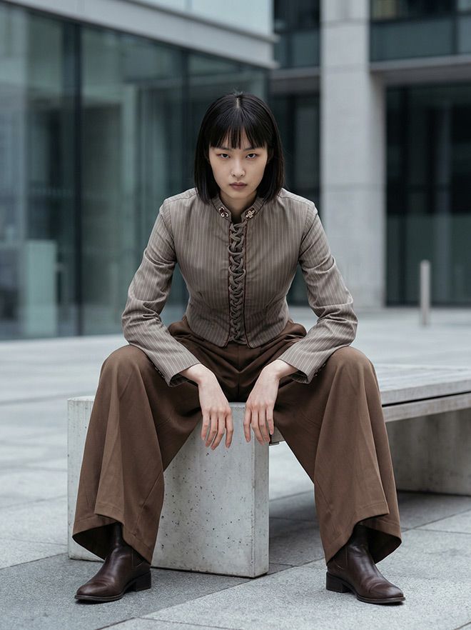 Zede Fashion - WINONA - Veste col mao & pantalon hakama